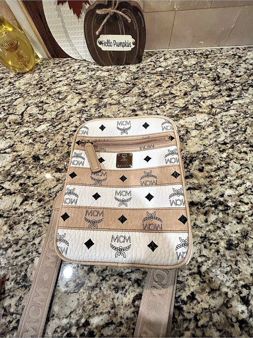 MCM Visetos White Mini Crossbody Bag with Mcm dust bag and coa